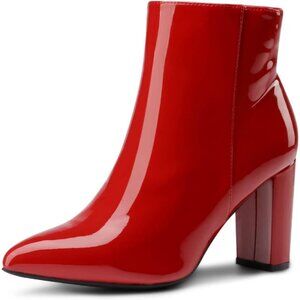 Dream Pairs Women's Red/Pat Pointed Toe Fur Lining Block Heel Ankle Booties